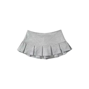 Grey Y2K mini skirt with wide pleats and built-in shorts