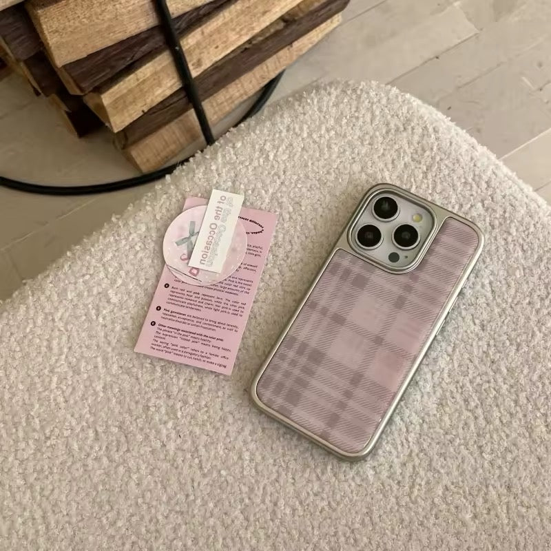 Front view of the Preppy Pink Plaid iPhone Case showcasing pink plaid pattern