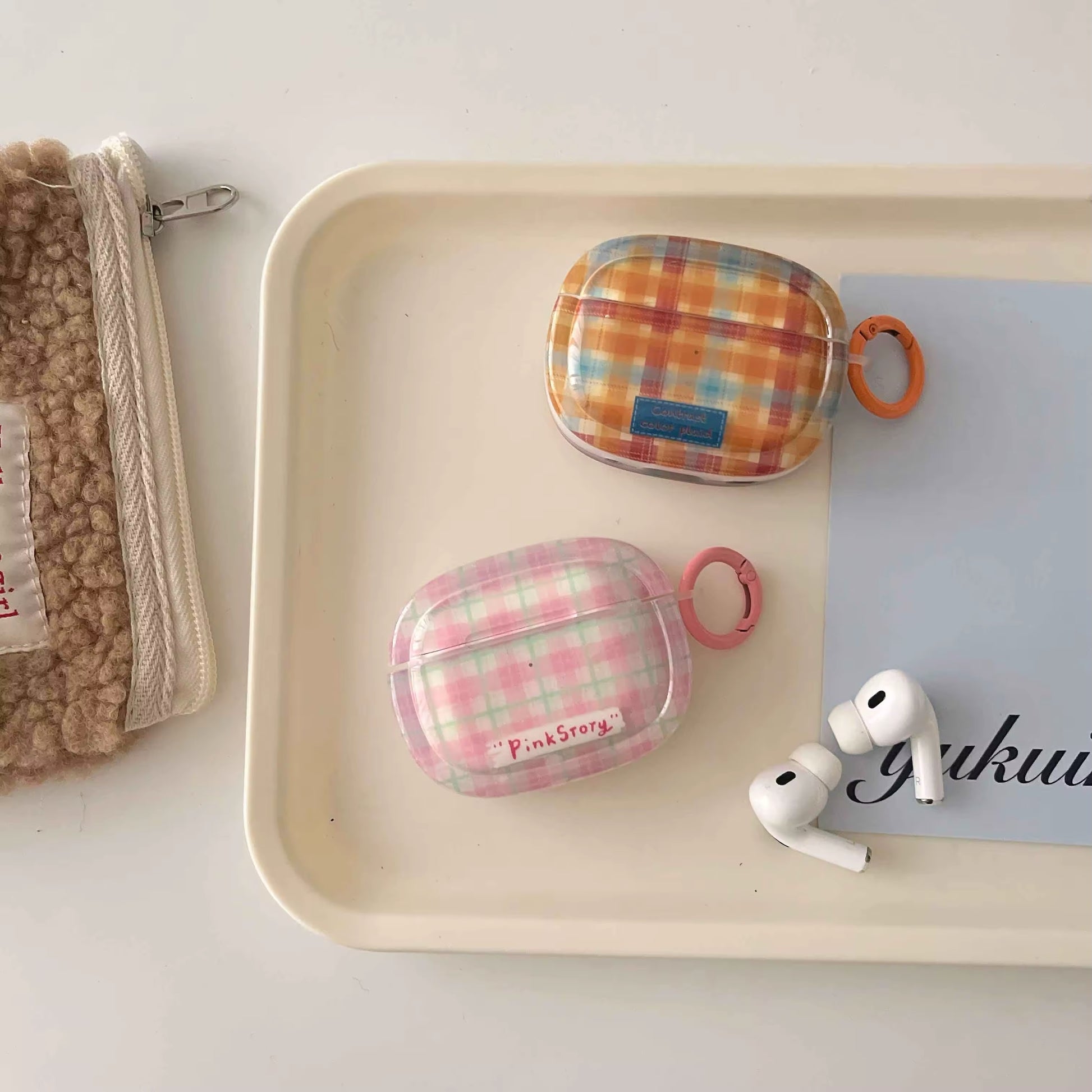 Preppy plaid AirPods case in retro check pattern for Pro2