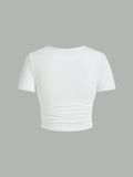 Women’s Slim-Fit High Elastic Crop Tee with Spider Print
