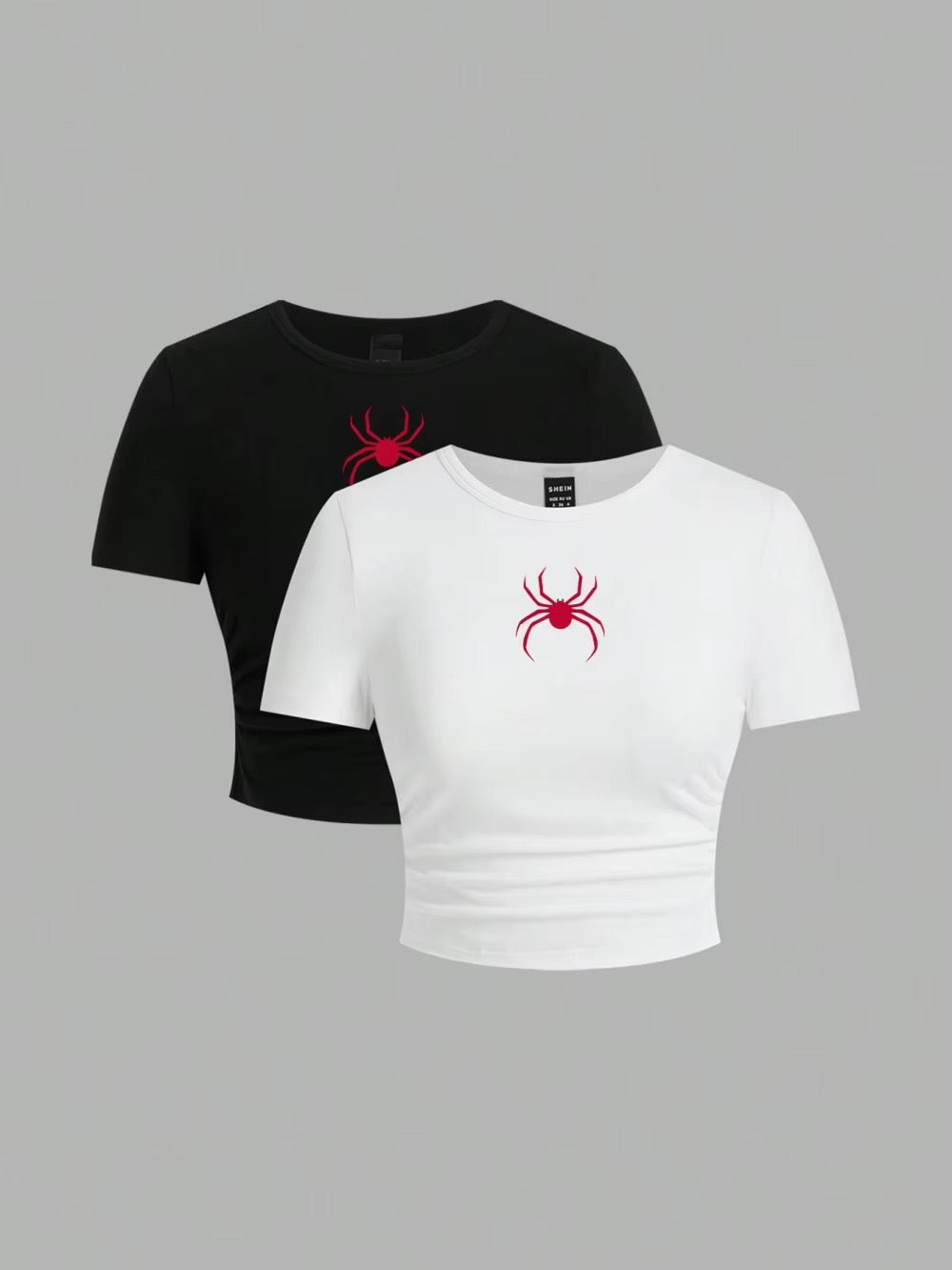 Red Spider Crop Top – Y2K Aesthetic Slim-Fit Women's T-Shirt
