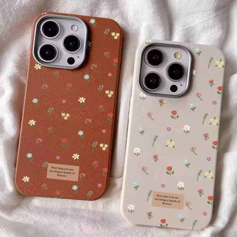 Retro flowers iPhone case with vintage floral leather texture