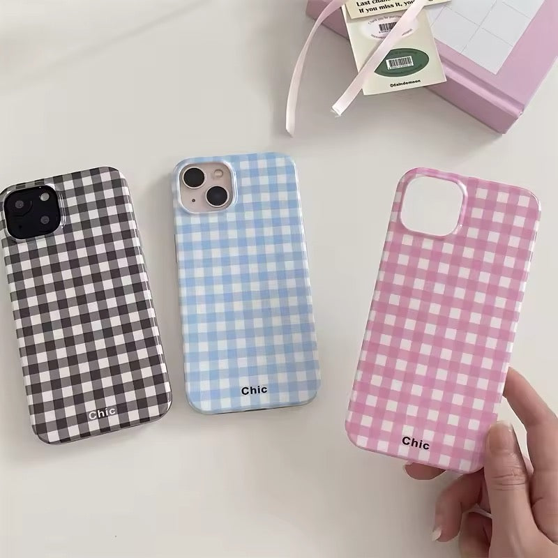 Retro grid iPhone case with a stylish lattice pattern and glossy HD finish