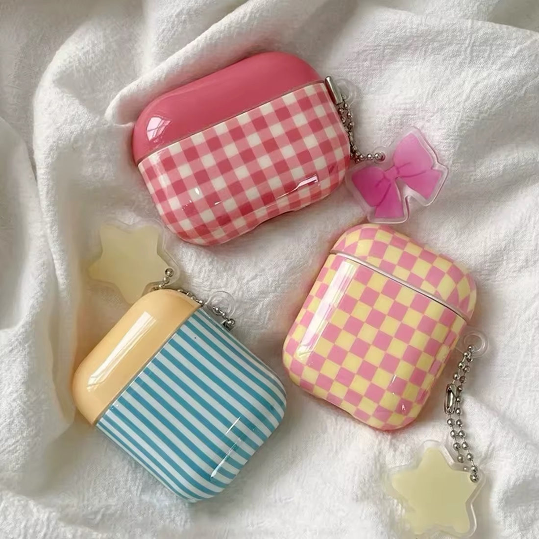 Retro grid AirPods case with striped checkered design