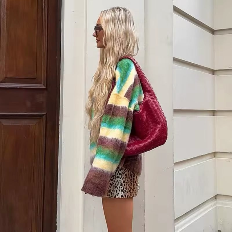 Mohair blend colorful sweater for autumn streetwear
