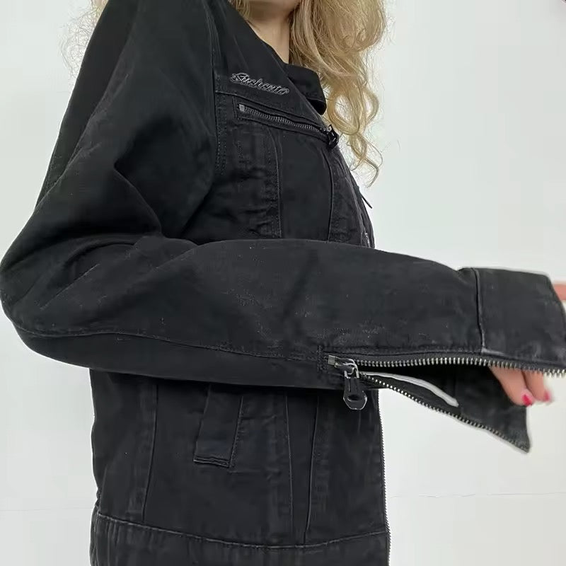 Korean punk aesthetic denim outerwear