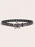 Rhinestone star buckle belt made from PU leather, perfect for low-rise jeans and Y2K outfits
