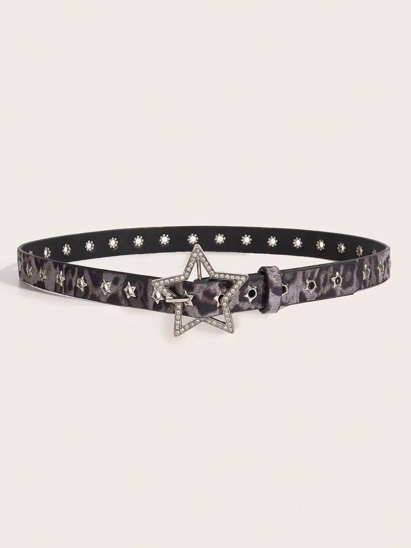 Rhinestone star buckle belt made from PU leather, perfect for low-rise jeans and Y2K outfits