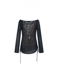 Feminine black pullover with chain detail and Y2K aesthetic