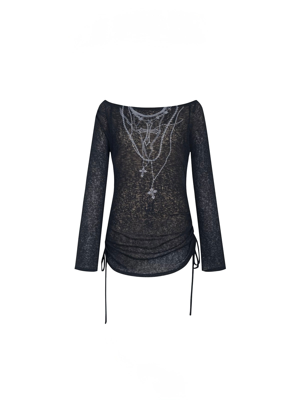 Feminine black pullover with chain detail and Y2K aesthetic
