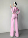 Ribbed knit 2-piece matching set in pastel pink