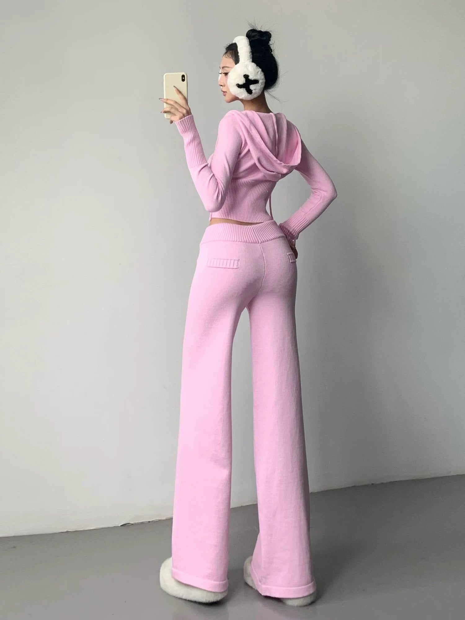 Ribbed knit 2-piece matching set in pastel pink