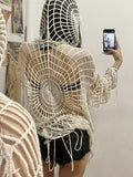 Spider web ripped mesh sweater with hoodie, designed for gothic Y2K looks and bold unisex fashion statements
