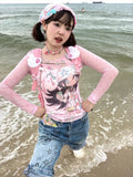 Lightweight mesh top with soft girl aesthetic anime print