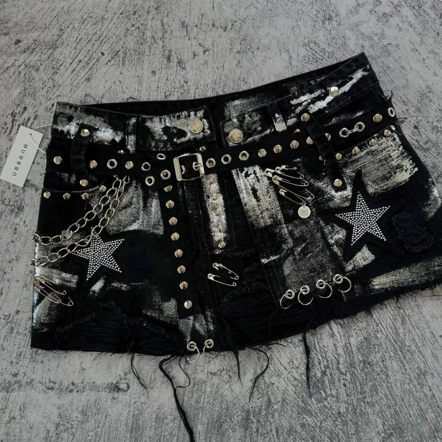 Sexy grunge black skirt with hot girl aesthetics and gothic fashion details