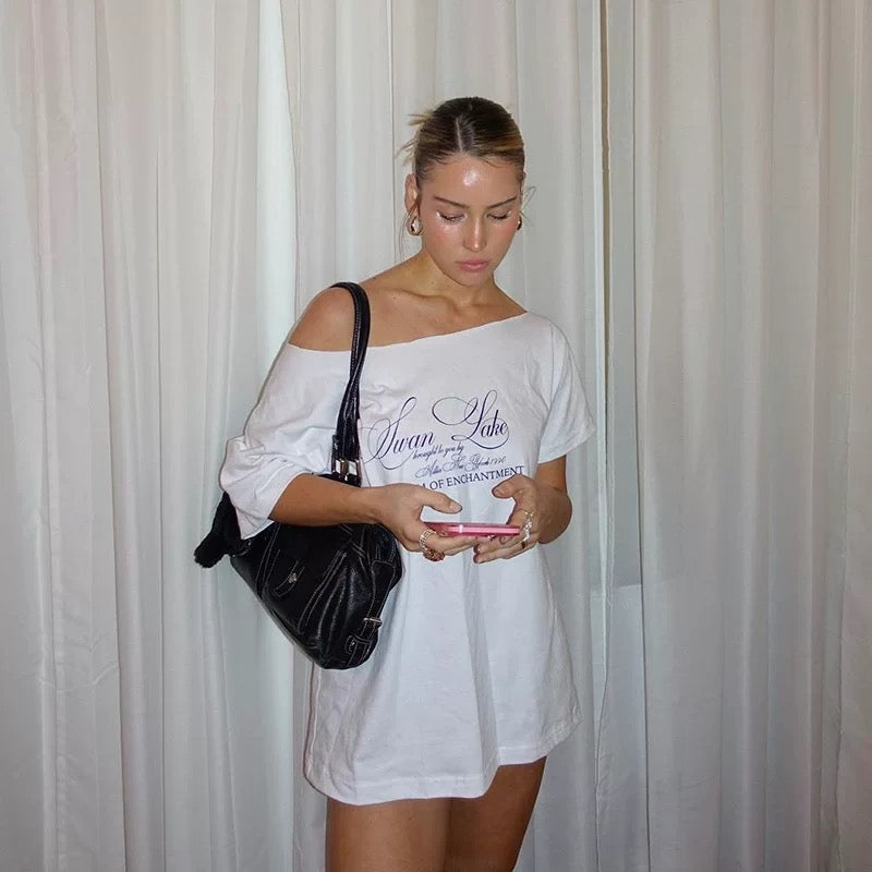 Loose-fit oversized tee with one-shoulder design