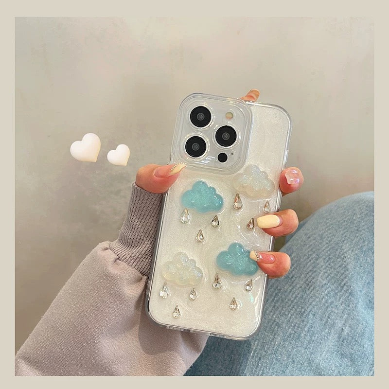 Pearlescent Blue Cloud iPhone Case with Rhinestones