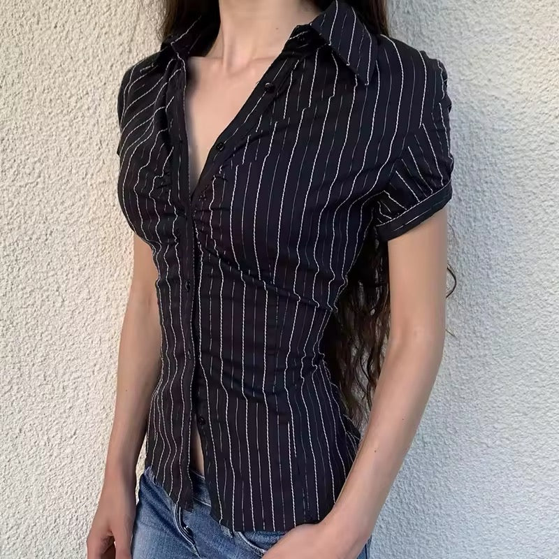 Harajuku streetwear striped shirt for a trendy Y2K aesthetic look