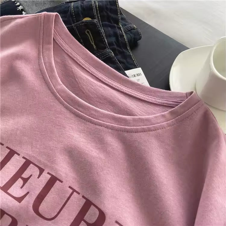 French-style aesthetic round neck t-shirt