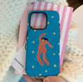 Sleep Girl iPhone case featuring girl in blue pajamas and stars