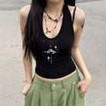 Slim fit sleeveless vest with retro devil eyes graphic