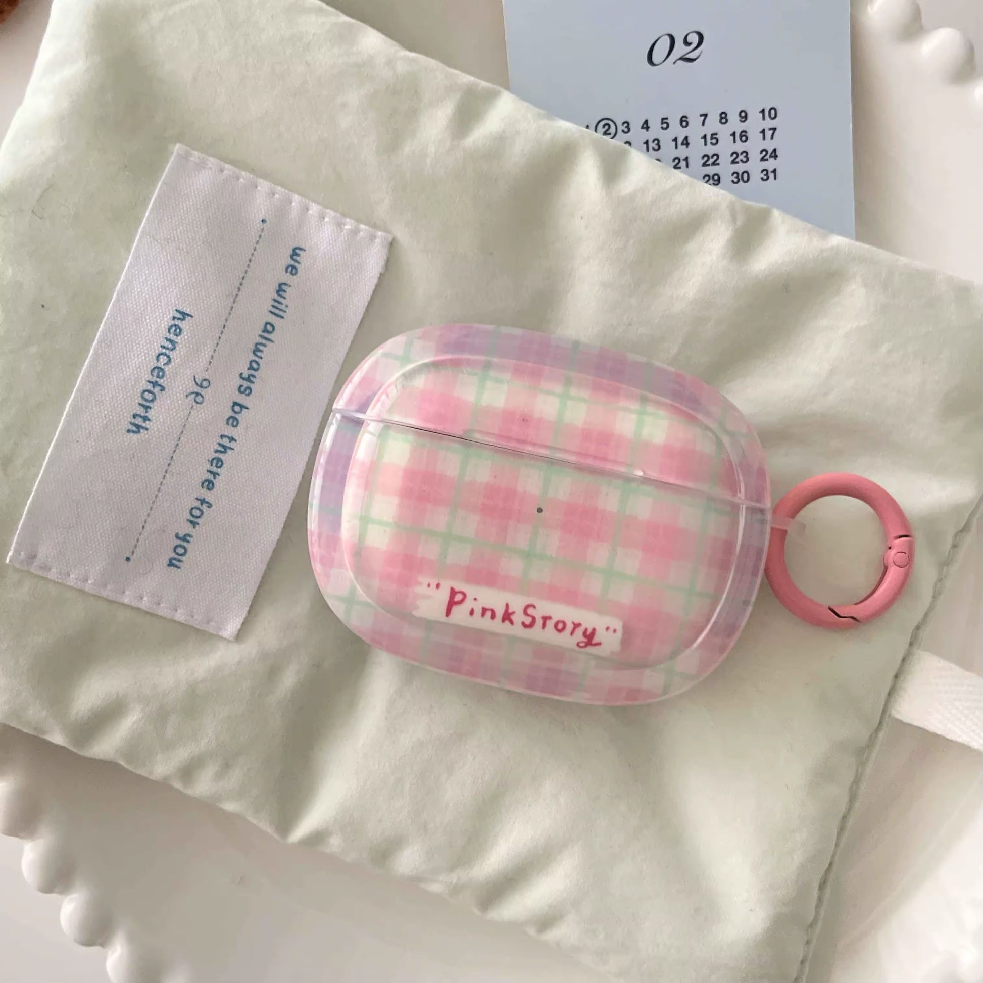 Cute grid pattern AirPods 4 case for girls