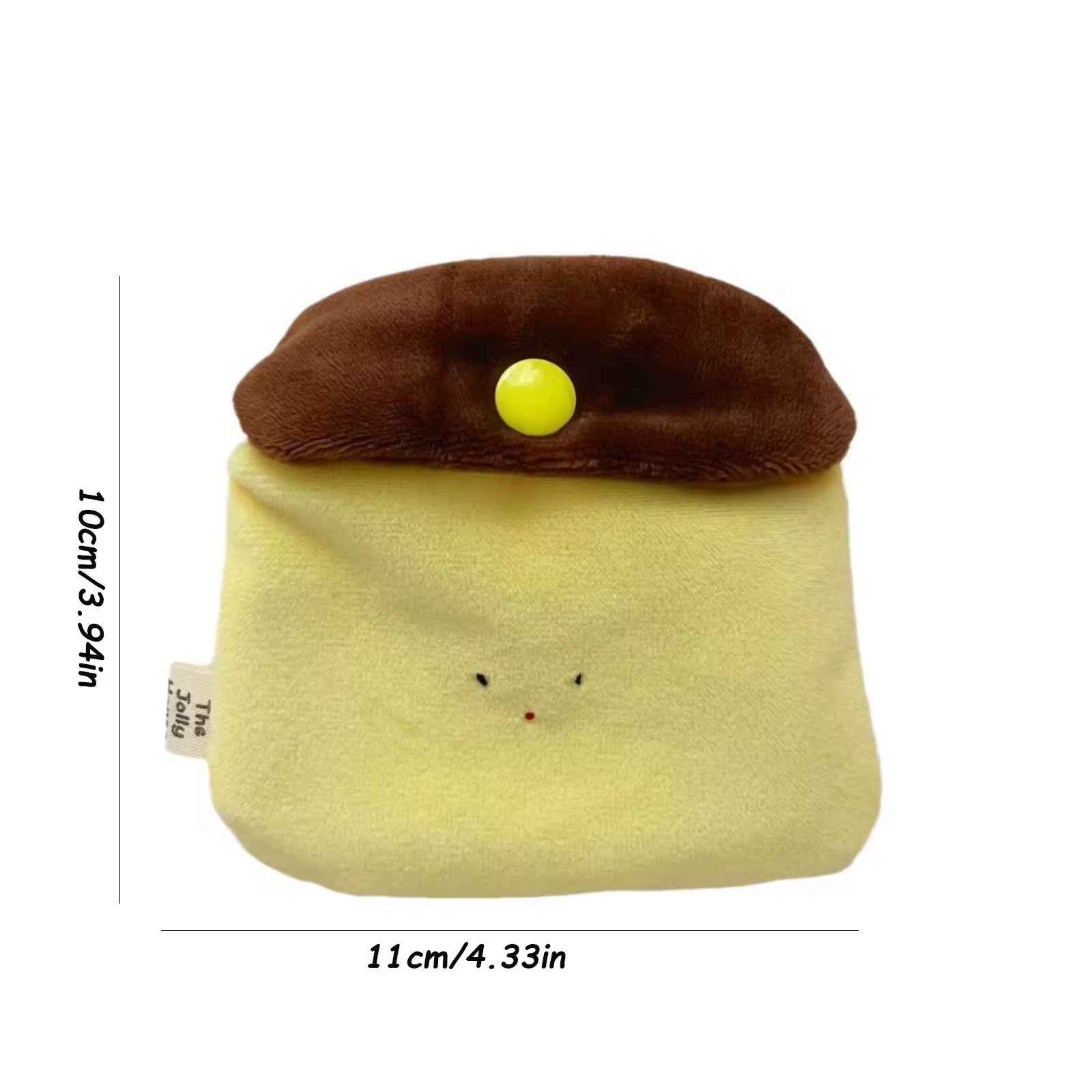 Side profile highlighting the soft texture and compact size of the caramel pudding coin purse