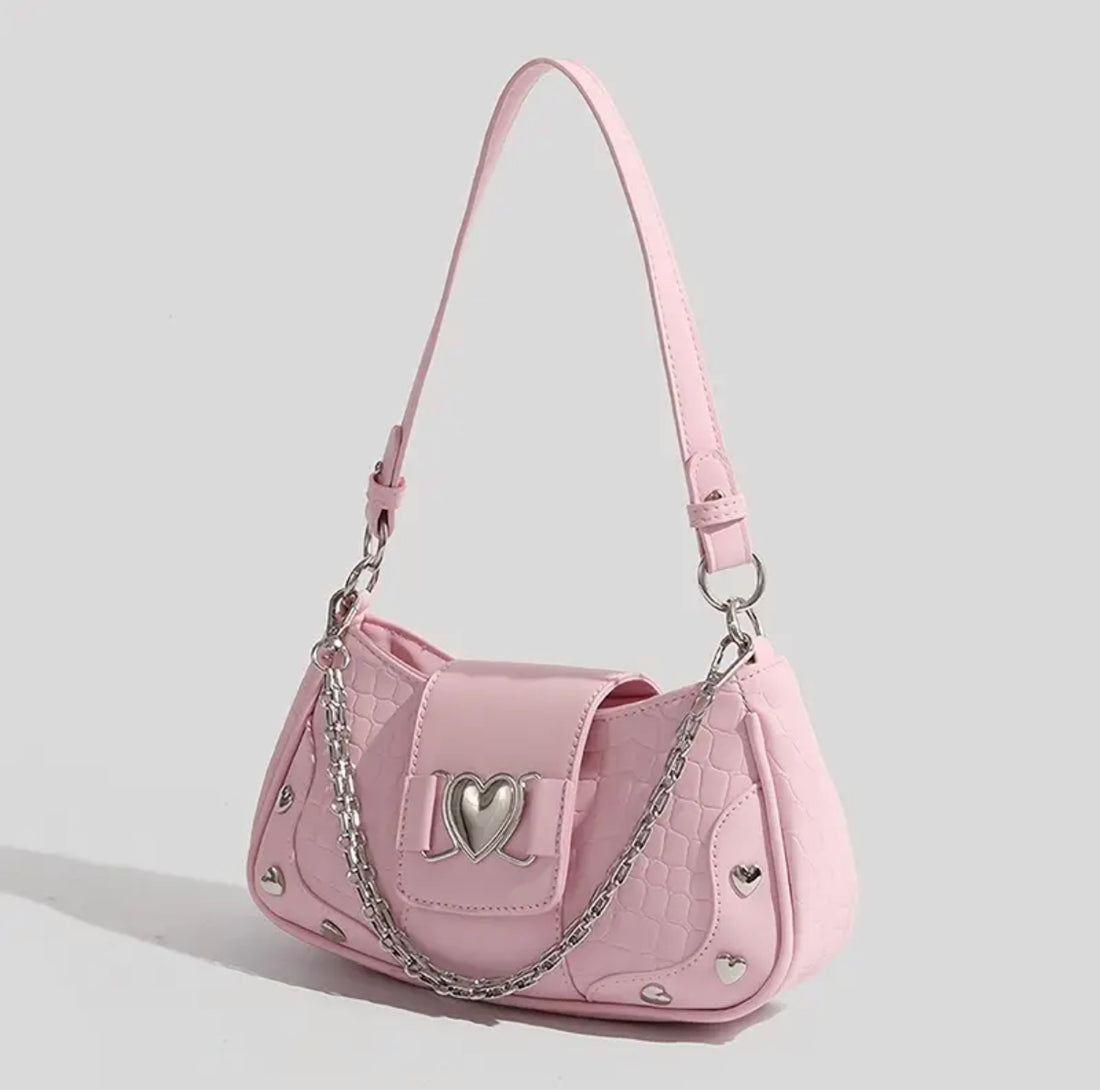 Soft girl aesthetic mini purse with metal strap and zipper