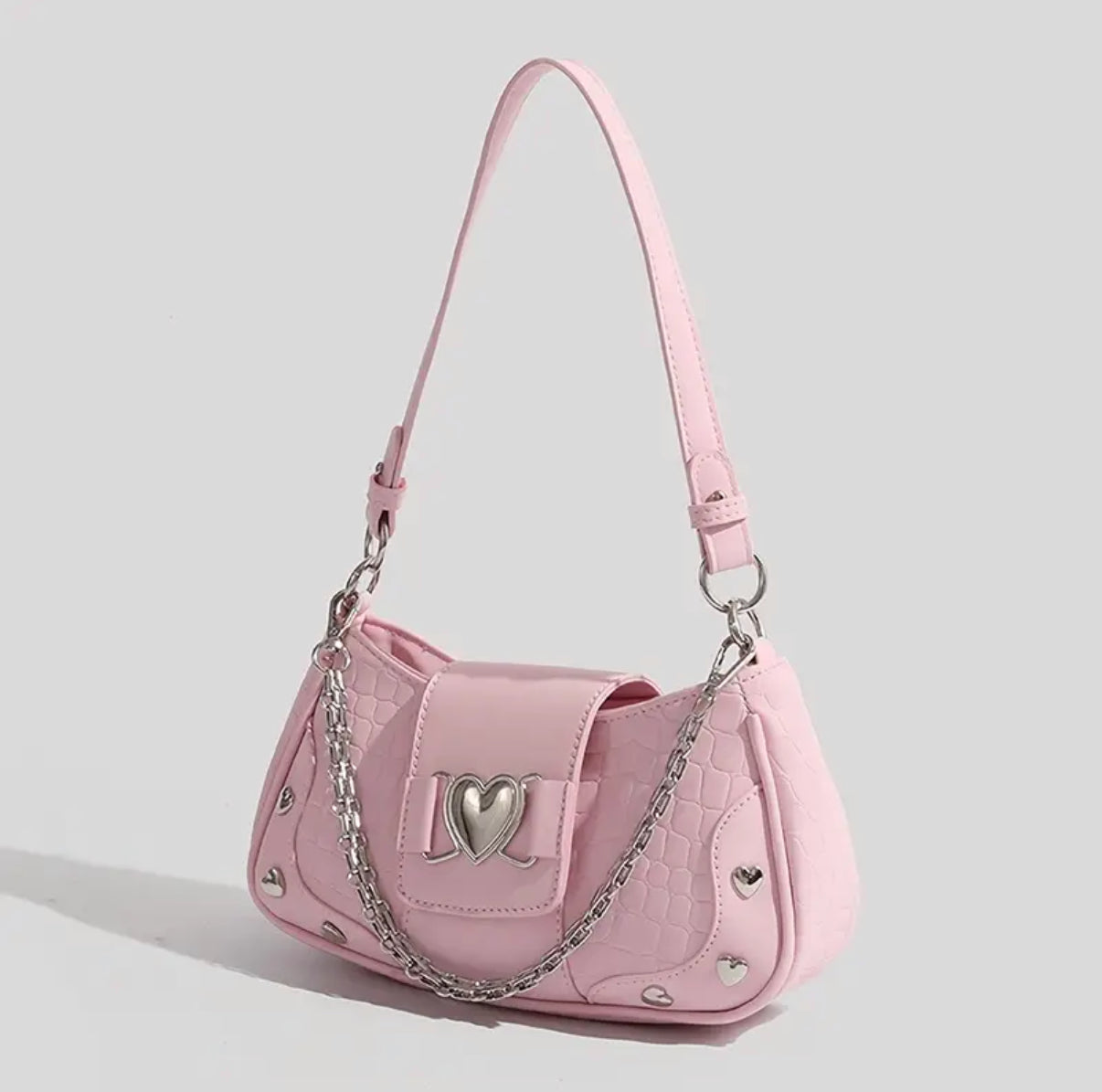 Soft girl aesthetic mini purse with metal strap and zipper