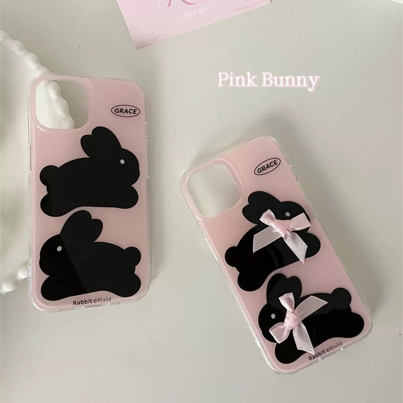 Y2K-inspired aesthetic phone case with bunny ears and bow accent
