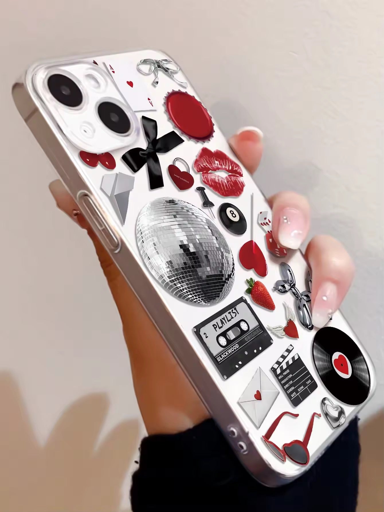 Coquette Aesthetic iPhone Case with Red Bow & Glossy Finish