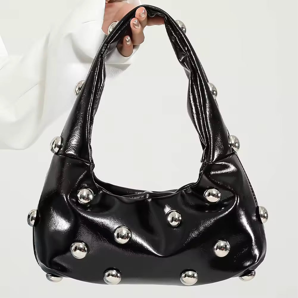 Red hot girl aesthetic rivet crescent bag