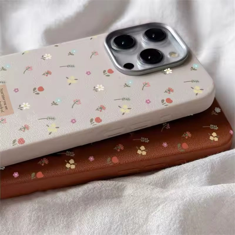 Boho-style floral iPhone case with soft leather texture