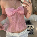 Trendy lace-up strapless top with a summer fairycore aesthetic and a fashionable Y2K design