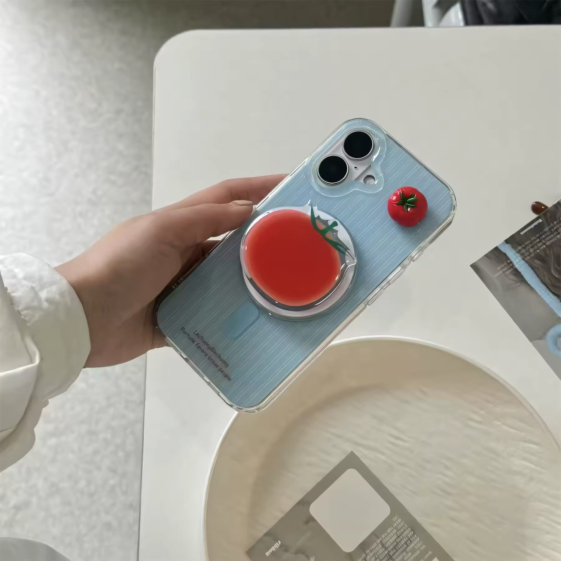 Korean aesthetic 3D tomato iPhone case with soft edges