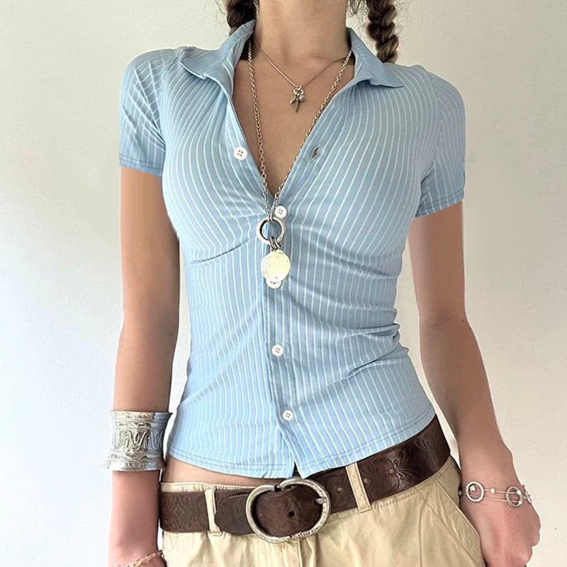 Minimalist aesthetic button-up shirt with a slim and elegant design