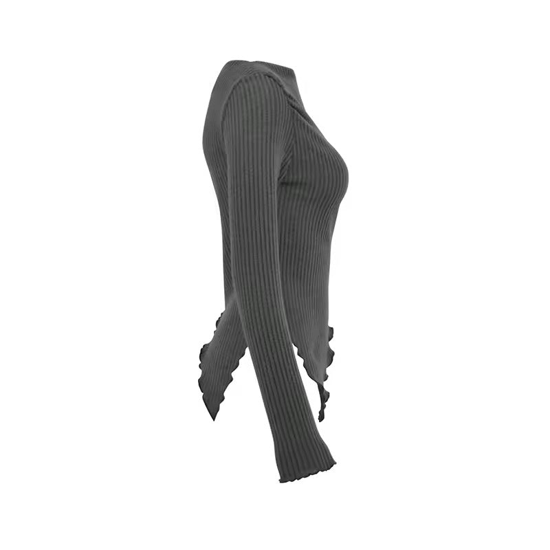 Black asymmetrical knit pullover with slim fit