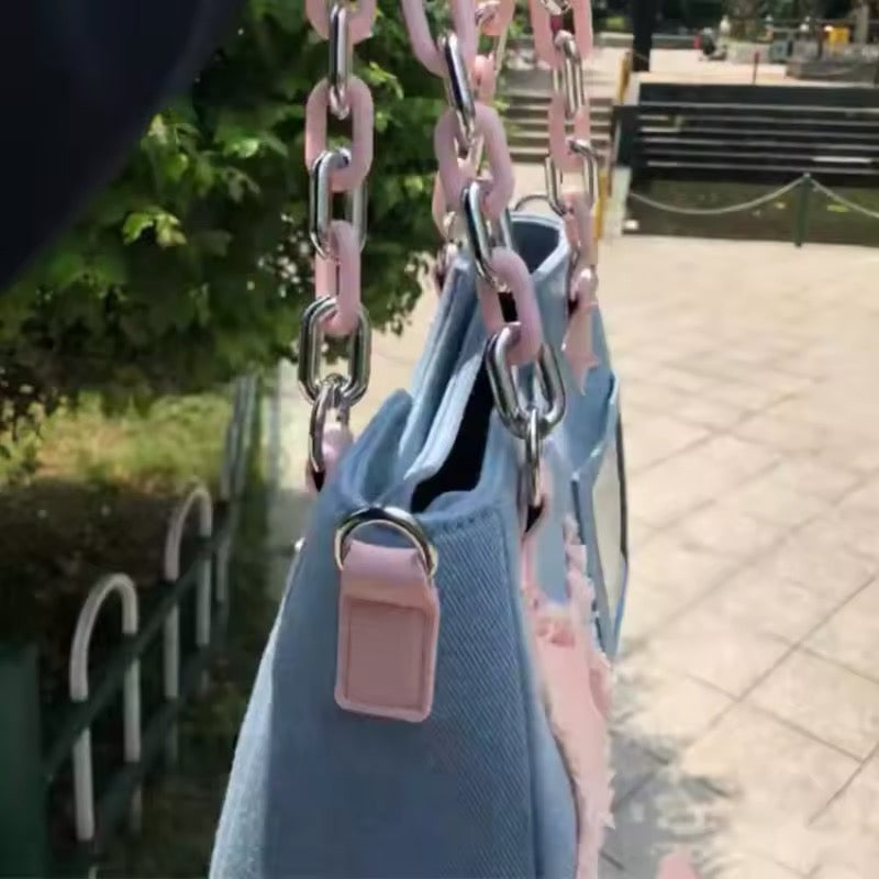 Pink and blue canvas Y2K bag for teen girls