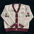 Vintage Christmas Tree cardigan with star embroidery and button-down design