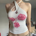 Sexy fairycore aesthetic floral top with halter neckline
