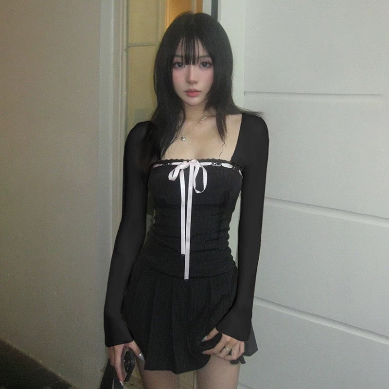 Black bodycon mini dress perfect for gothic and soft girl aesthetic outfits
