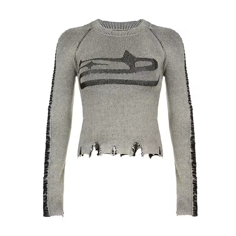 Vintage ripped sweater with patchwork and contrast stitching