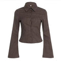 Vintage striped blouse with flared sleeves and turn-down collar