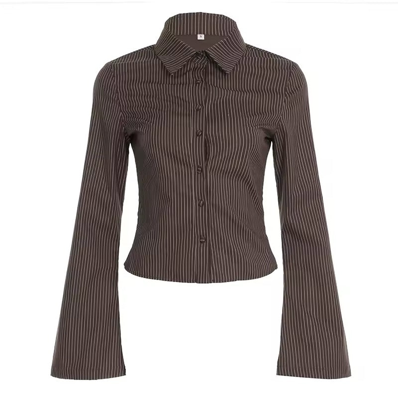 Vintage striped blouse with flared sleeves and turn-down collar