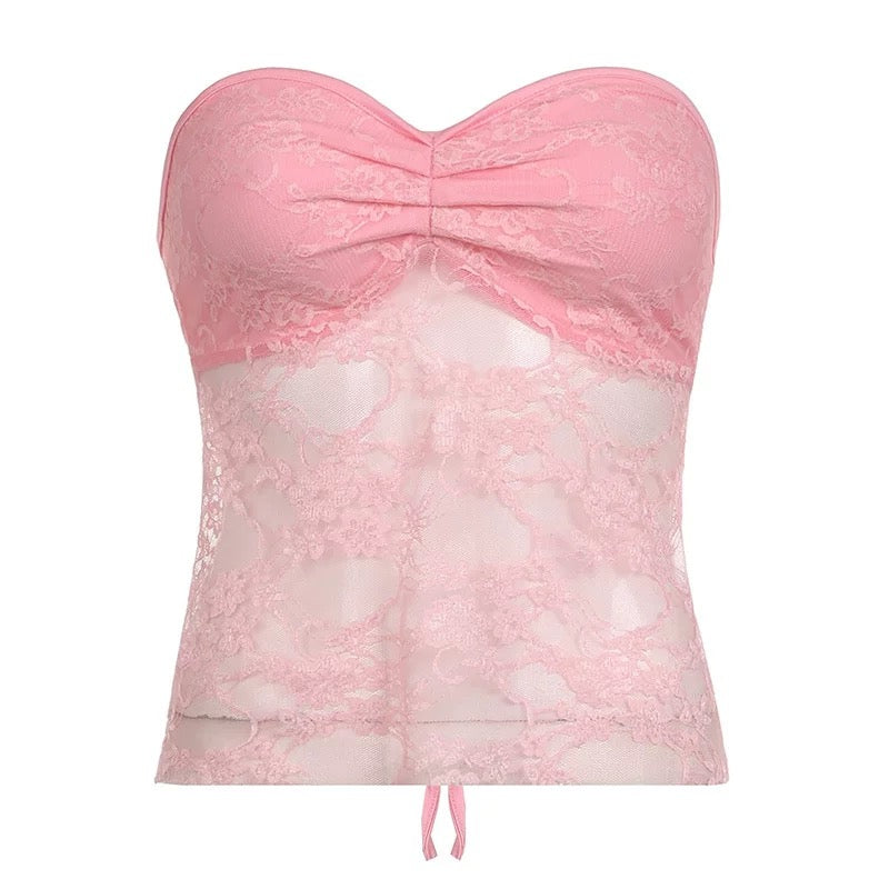 Fairycore-inspired white lace camisole, featuring an off-shoulder vintage 90s crop top design