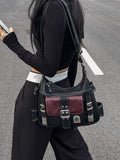 Black and red contrast color Y2K tote bag with large capacity