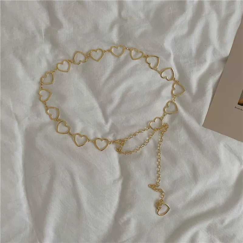 Shiny metal waist chain with hearts for coquette outfits