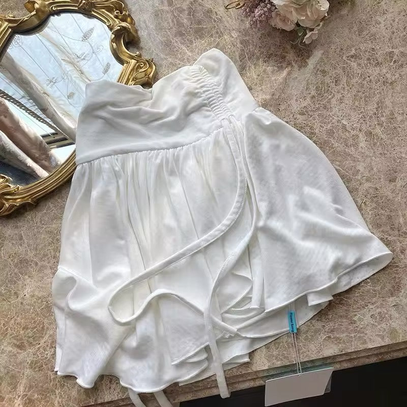 Y2K aesthetic drawstring pleated short skirt for women
