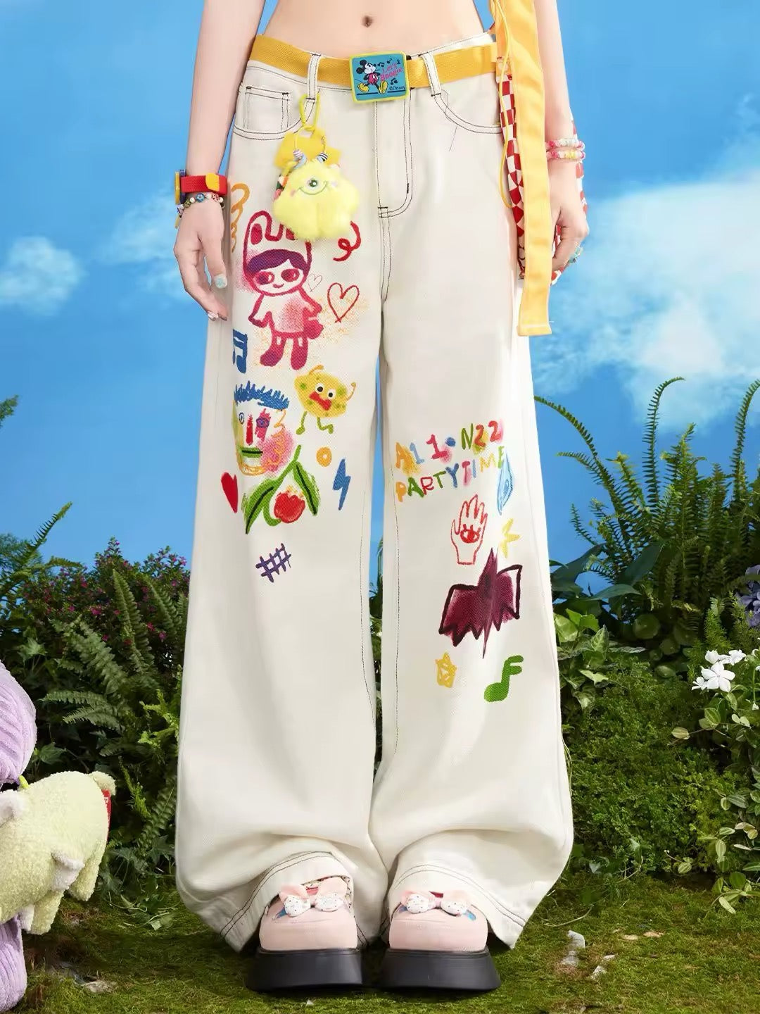 Jeans shown folded to highlight lightweight and breathable white denim fabric