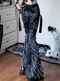 2000s inspired goth jeans with dragon print